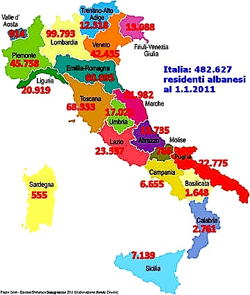 Shqiptarët në Itali sipas Krahinave 2011