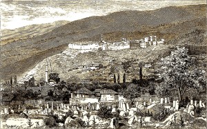 Pamje e Prizrenit (varrezat e vjetra të qytetit) - MacKenzie, G. Muir (Georgina Muir), 1874 (vizatim)