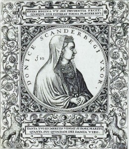 Princesha Andronika Arianiti Komnena Kastrioti (1428 – 1506) Gravurë e vitit 1596, e Johann Theodor de Bry (1561–1623)  (Fürstlich Waldecksche Hofbibliothek Bad Arolsen) 