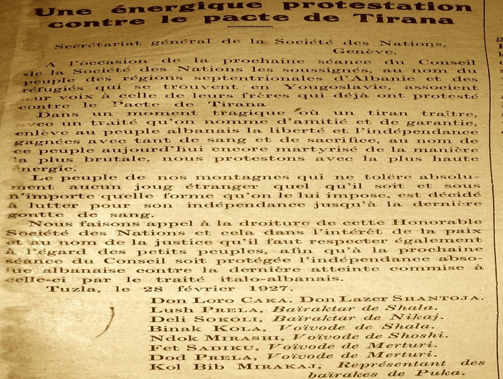Faksimile e Gazetës Liria Kombëtare e botuar në Gjenevë 1927