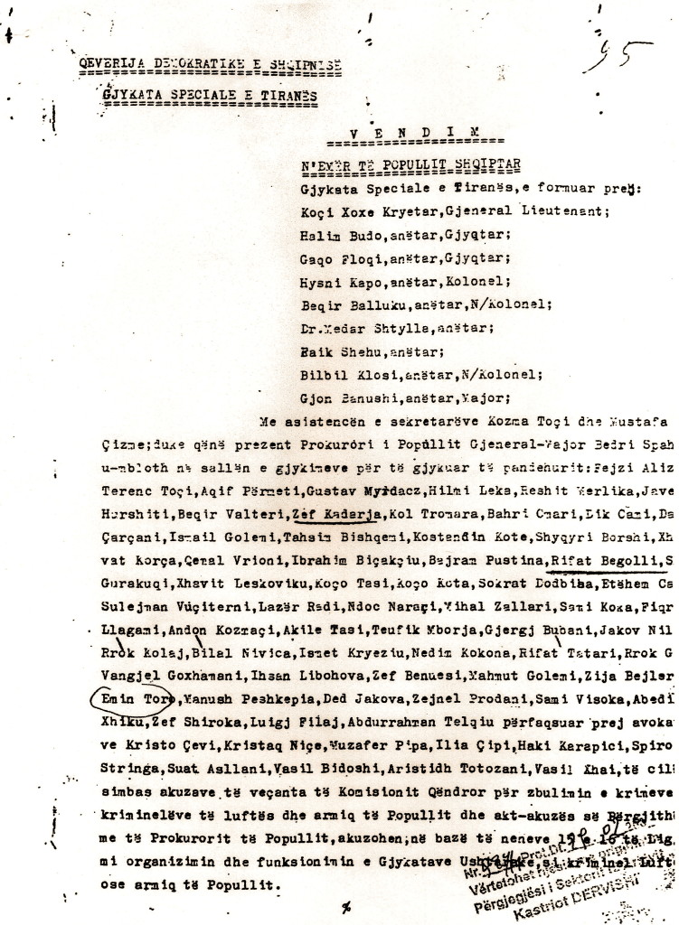 Fleta e pare e Akuzes ne Gjyqin Special 1945
