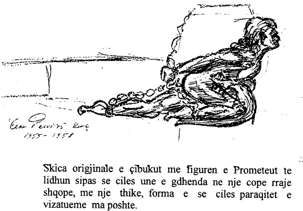 Figura e Prometheut në një llulle të punuar nga Lek Pervizi
