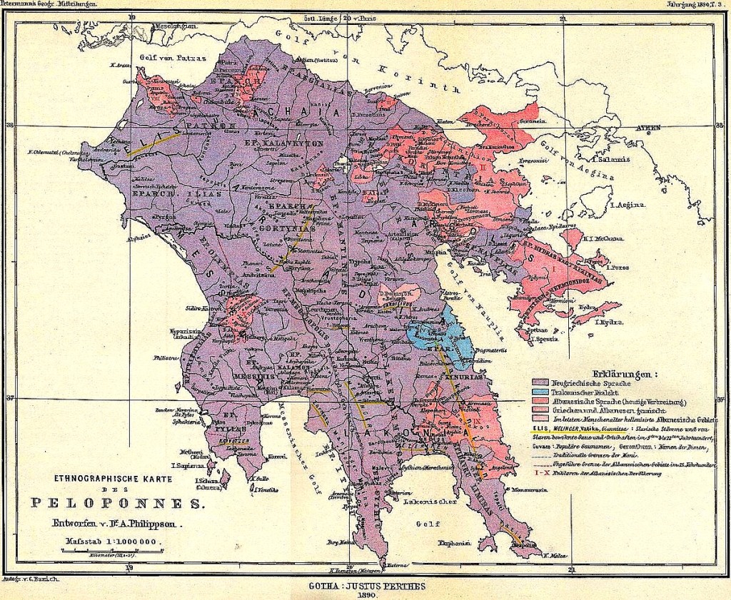 Pelopones ethnic maps - Me roze vendbanimet arvanitase