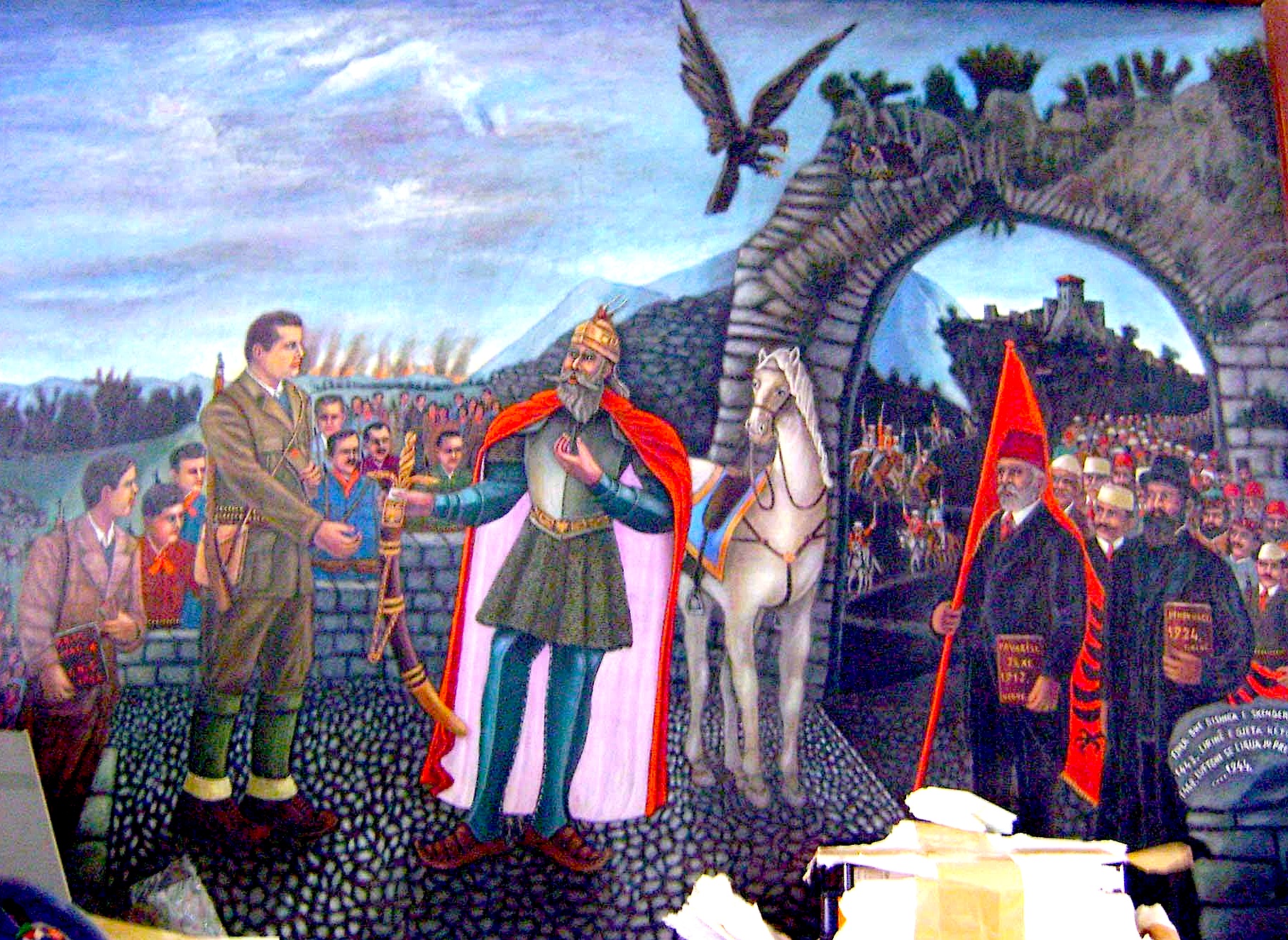 Skënderbeu duke i dhënë shpatën Diktatorit