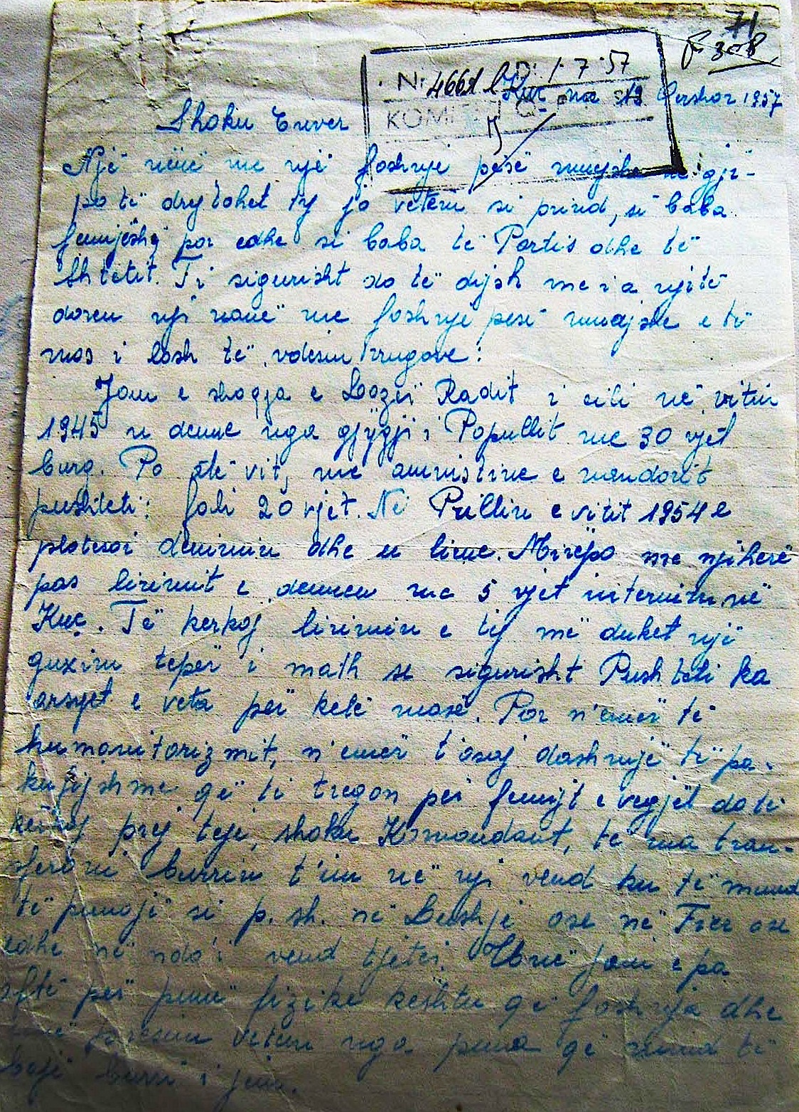Viktori Radi i shkruan diktatorit  - 12 qershor 1957