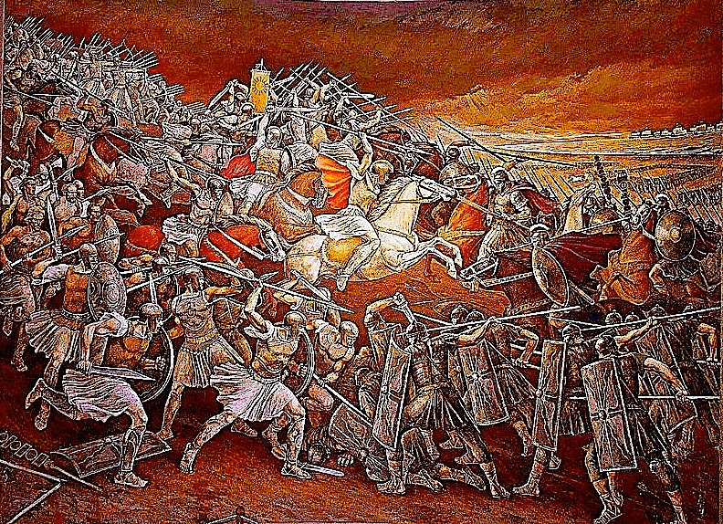 Beteja e ilirëve kundër pushtuesve romakë. (Muzeu Gjergj Kastrioti Kruje)
