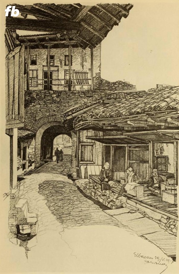 “Rrugë pazari, pranë portës kalasë, Elbasan”, 19 maj 1917