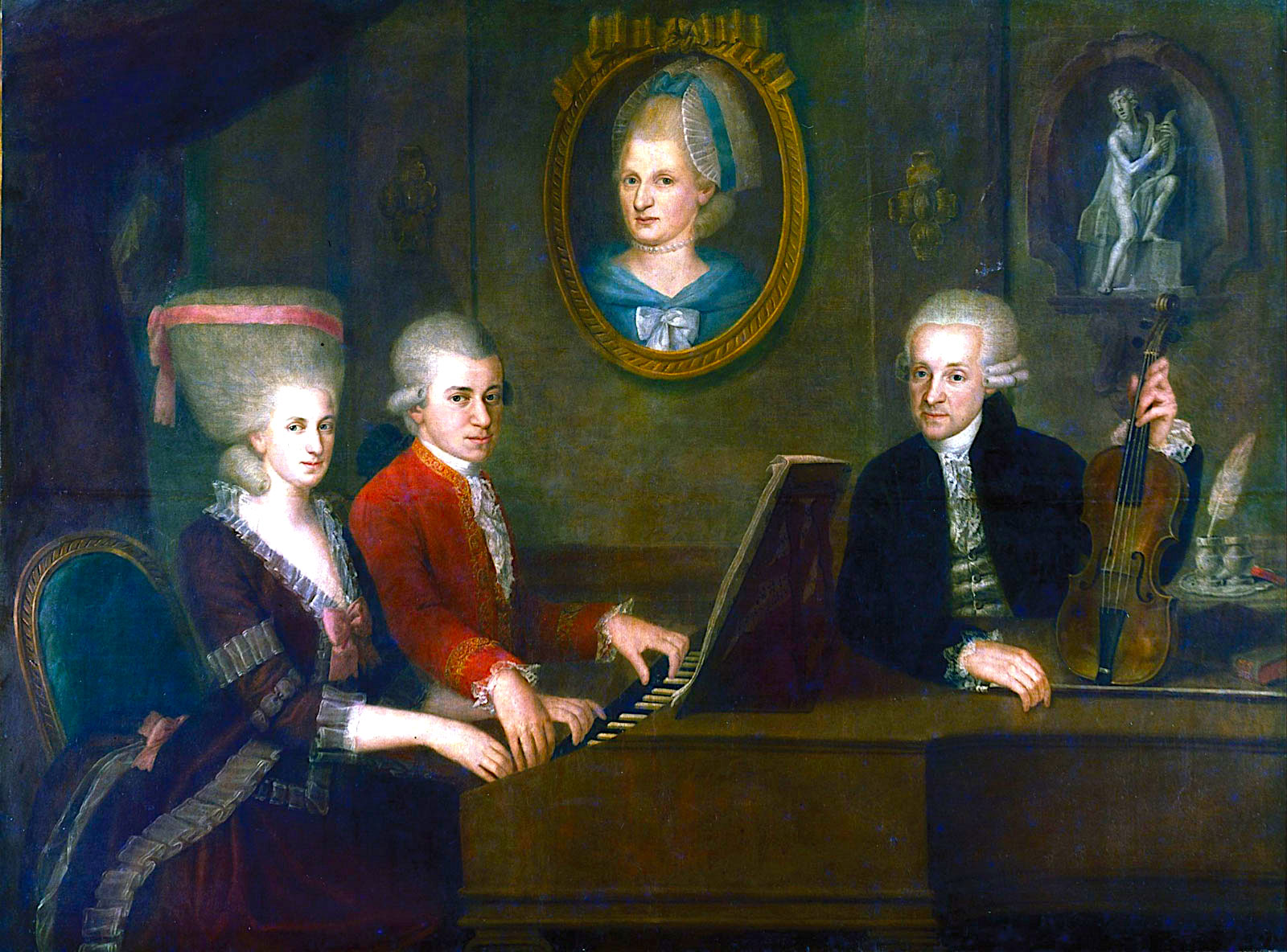 Familja Mozart: Wolfgang Amadeus Mozart me motren Maria Anna, babane Leopold - Mozart House, Salzburg, 
