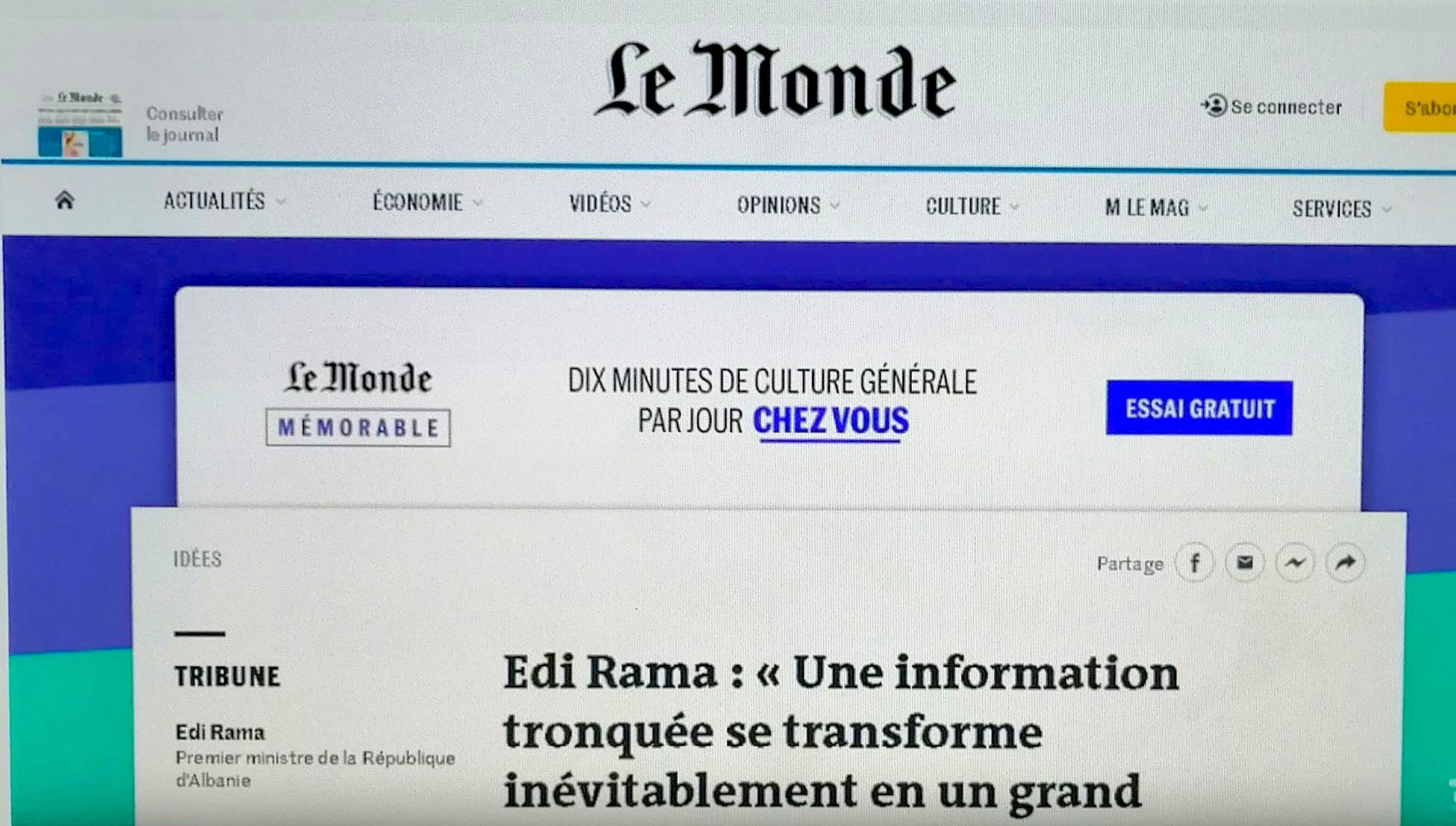 Artikulli i Kryqeverisësit Shqiptar në "Le Monde"