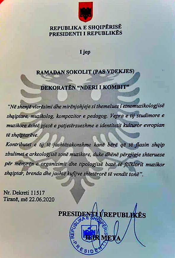 Prof. Ramadan Sokoli - Motivacioni "Nderi i Kombit" 