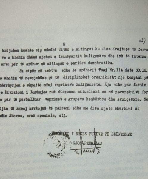 4 janar 1991 - D.P.B. Lushnje i shkruan Hekuran Isait