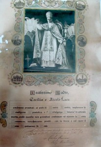 Akti martesor i Kolë Lacës me Cecilia Laca - Kaçulini, në latinisht nga Papa Bendikti i XV