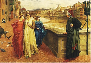 H. Holliday (1883). Takimi i Dantes me Beatriçen, në urën Shen Triniteti në Firence.