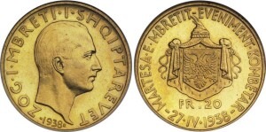 Monedhe e Mbreterise Shqiptare - 20 Franga ar