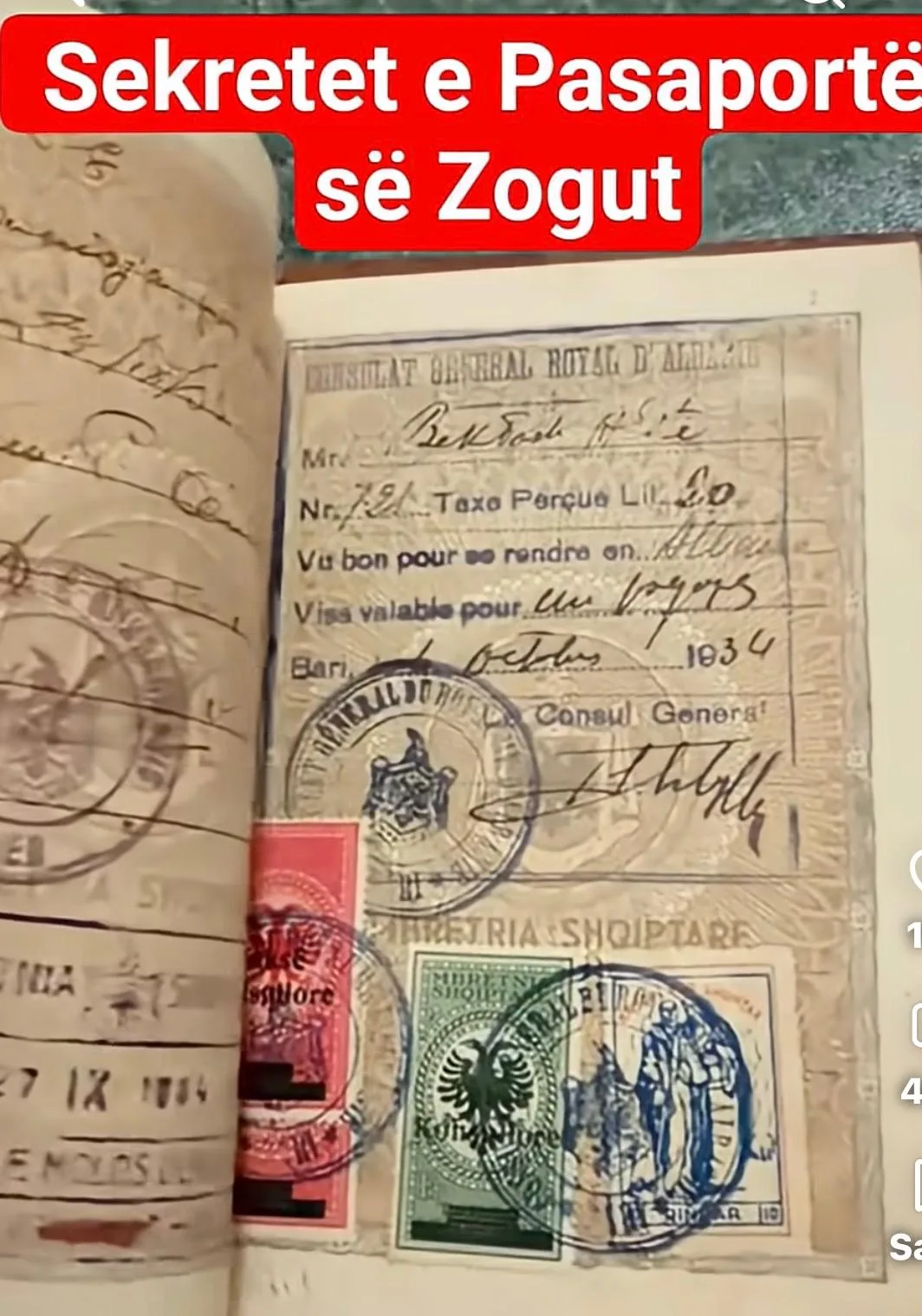 Pasaporta e kohës së Mbretit Zog